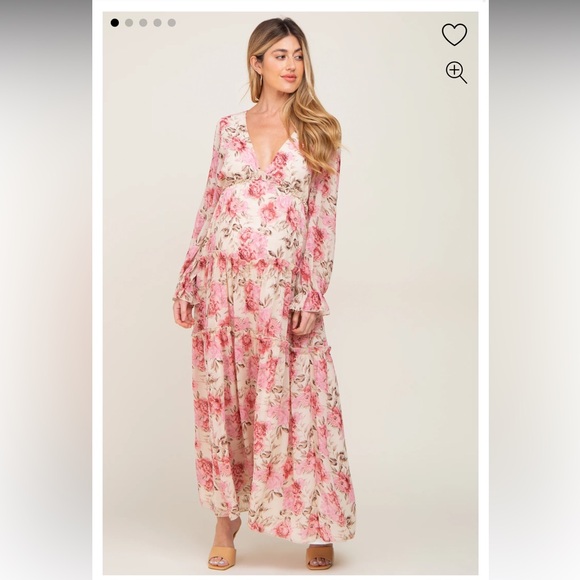 Pinkblush | Dresses | Ivory Floral Chiffon Ruffle Tiered Maternity Maxi ...